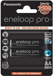 Акумулятор АА Panasonic Eneloop Ni-Mh R6 2500mAh 2bl (BK-3HCDE/2BE) (Чорний) - мініатюра 2