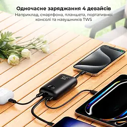 Зовнішній акумулятор VEGER 10000 mAh with built-in cables Type C / Lightning PD QC3.0 35W K1 (W1188) black (VG-W1188) - мініатюра 7