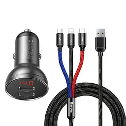 Зарядний комплект для авто BASEUS Digital Display Dual 4.8 A 24 W 2 порти юсб TZCCBX-0G