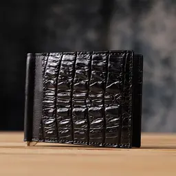 Затискачач з натуральної шкіри крокодила чорний CROCODILE LEATHER 18169 - мініатюра 9