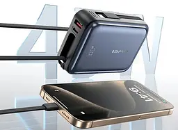 Power Bank Awei C03 20000mAh 45W зі швидкою зарядкою та вбудованими кабелями Type-C/Lightning (Чорний) - мініатюра 3