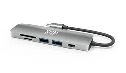 USB-хаб XON SmartHub 6 в 1 (SD/TF + Type-C + USB3.0 + 2хUSB2.0) Сірий (UHCHP062322G 5139) - мініатюра 2