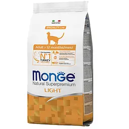 Сухий корм Monge Cat Adult Light Низькокалорійний для кішок, схильних до набору зайвої ваги з індичкою 1,5 кг