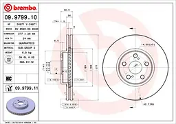 Диск гальмівний передній вентильований Toyota Avensis 03-09р Brembo (09.9799.11) - мініатюра 2