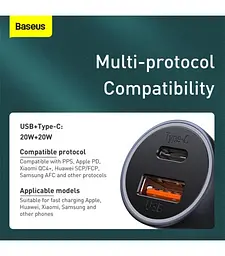 АЗУ Baseus Golden Contactor Pro Dual Quick Charger 40W USB+Type-C+Cable Type-C to Lightning TZCCJD-B0G Grey - мініатюра 6