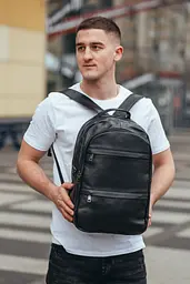 Чоловічий рюкзак для ноутбука та документів з натуральної шкіри Tiding Bag B2-37342A чорний - мініатюра 7