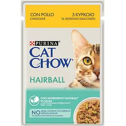 Вологий корм Purina Cat Chow Hairball для виведення шерсті для кішок із куркою та зеленою квасолею 85 г