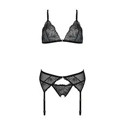 Комплект з відкритим доступом Passion DELIENA SET L/XL black, ліф, стрінги, пояс для панчіх - мініатюра 4