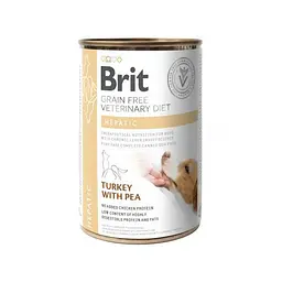 Вологий корм Brit GF VetDiet Hepatic для собак, для підтримки роботи печінки, індичка і горошок, 400 г