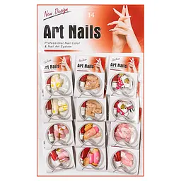 Нігті накладні кольорові з малюнком та камінчиками упаковка 12 шт. Art Nails №14