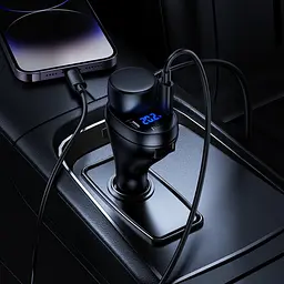 Автомобільний зарядний пристрій Hoco Z61 USB/2 Type-C з роз'ємом прикурювача і дисплеєм чорний - мініатюра 2