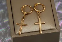 Сережки підвіски Xuping Jewelry хрестики тонкі гладкі 3,5 см золотисті - мініатюра 2