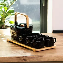 Чайний сервіз порцеляновий Yiwu Masala на 6 персон з бамбуковою підставкою HP1234 - мініатюра 3