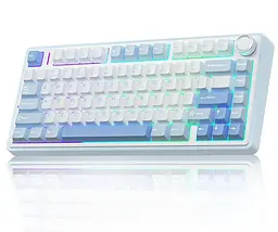 Клавіатура ігрова механічна Aula Mechanical F-75 wireless White-Blue ENG/UKR Gasket Greywood V3 switch Hot-Swap 2.4G/Bluetooth