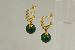 Сережки No Name підвіски кулька 8 мм Азурит 3,2 см золотисті - мініатюра 2