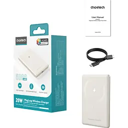 Зовнішній акумулятор Choetech Magnetic Wireless B738-WH 5000mAh 20W White [123967] - мініатюра 4