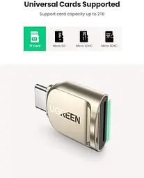 Картрідер USB-C UGREEN CM331 пристрій читання карт Micro SD Тип C TF 2Tb 5Gbps Light Golden (80124) - мініатюра 3