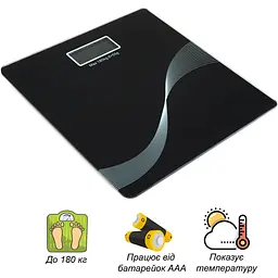 Ваги напольні Domotec MS-1604, електронні, скляна платформа, чорні, до 180 кг