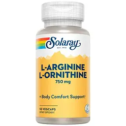Аргінін + орнітин Solaray L-Arginine L-Ornithine 750 мг 50 веганських капсул