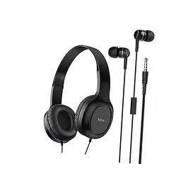Пара навушників накладні та вакуумні Hoco Enlighten W24, 3.5mm, 1.2m, black-purple - мініатюра 2