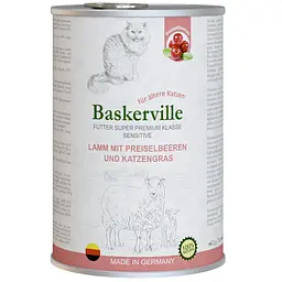 Вологий корм для котів Baskerville Sensitive Lamm Mit Preiselbeeren Ягня з журавлиною і котячою травою 400 г