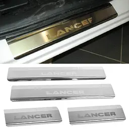 Накладки на пороги для Mitsubishi Lancer X 2007-2015 Нержавіюча сталь із загином та Логотипом 4 шт (P-MI08)