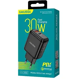 Зарядний пристрій для смартфона Kakusiga KSC668 dual port 30W QC3.0 чорний - мініатюра 3