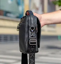 Сумка чоловіча через плече шкіряна чорна барсетка з ручкою (TD-22011) - мініатюра 8