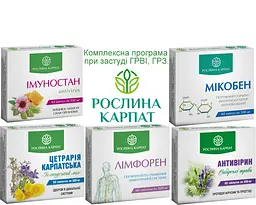 Комплексна програма при застуді, ГРЗ, ГРВІ, Антивірин, Імуностан, Цетрарія Карпатська, Мікобен, Лімфорен,"Рослина Карпат" - мініатюра 2