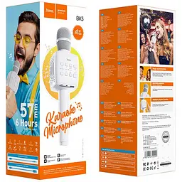 Мікрофон із караоке, Bluetooth, AUX, 1200 мА·год, HOCO BK5 Cantando, Білий - мініатюра 5