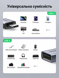 OTG-перехідник UGREEN US270 USB-C - USB-A 3.0 сірий (50283) - мініатюра 3