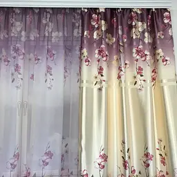 Атласні штори з квітами фіолетового кольору 150х270 з тюлистом батистовим 400х270 на тасьме ALBO pbe0052767 - мініатюра 6