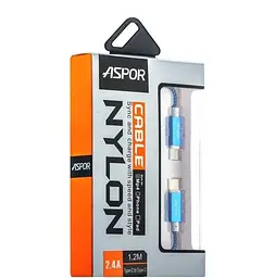 Кабель Aspor A166 Type-C – Type-C (2.4A/1.2м)- синій