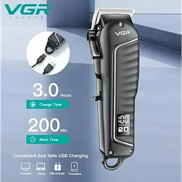 Машинка для стрижки VGR V-683, бездротова, LED-дисплей, з насадками, чорна - мініатюра 2