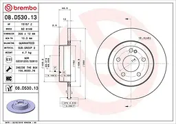 Диск тормозной задний невентилированный Mercedes C-class 13-23г Brembo ( 08.D530.13 )