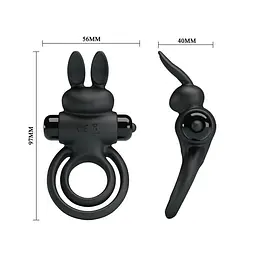 Віброкільце Pretty Love Vibro Penis Ring Bunny III 9.7 см чорний - мініатюра 7