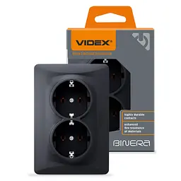Розетка Videx Binera подвійна із заземленням чорний графіт (VF-BNSK2G-BG)