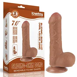 Фалоімітатор Sliding-Skin Dual Layer Dong 7 з закритою голівкою, світло-коричневий LOVETOYS 66-LV317301 103588