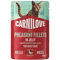 Вологий корм для котів Carnilove Jelly Pheasant with Raspberry Leaves фазан і листя малини в желе 85 г