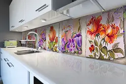 Кухонний фартух Акварельний Картини наклейка Квіти малюнок фарби Фіолетовий 65х250 см Happy Pocket Z180503