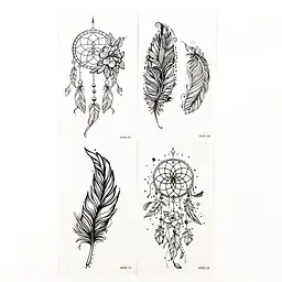 Набір тимчасових тату Ловці снів та пір'я black-tattoo-mini-set-dre із 4 чорних по 9,5 х 5,5 см