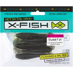 Силікон X-Fish Guddi Fat 3" Green Pumpkin Black Flake (5шт/уп) - мініатюра 2