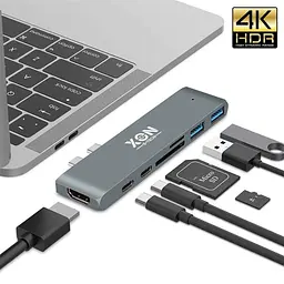 USB-хаб XON SmartHub Pro 7 в 1 (HDMI, SD/TF, 2xType-C, 2xUSB3.0) Сірий (UHCCP074300G 5191) - мініатюра 2