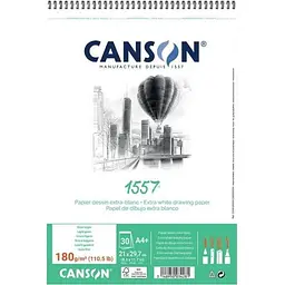Альбом для рисунку на спіралі Canson 1557 А4 (21х29.7см) 180г/м2 30л білий колір