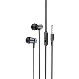 Навушники металеві Hoco M108 Spring metal universal earphones with mic чорні - мініатюра 2