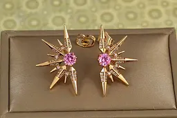 Сережки гвоздики Xuping Jewelry рожевим каменем 2,9 см золотисті