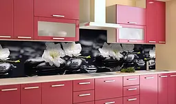 Вініловий кухонний фартух Білі квіти на каменях наклейка для кухні ПВХ Чорний 60х200 см Happy Pocket Z181696 - мініатюра 5