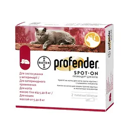 Капли на холку для кішок Bayer Profender Профендер від 5 до 8 кг 2 піпетки від глистів