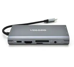 Хаб-конвертор VEGGIEG TC10-U Type-C на Type-C+USB3.0 3+HDMI+VGA+SD/TF+RJ45 - мініатюра 2