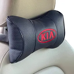 Подушка на підголовник з логотипом Kia екошкіра Чорна Червоний логотип 1 шт - мініатюра 2